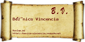 Bénics Vincencia névjegykártya